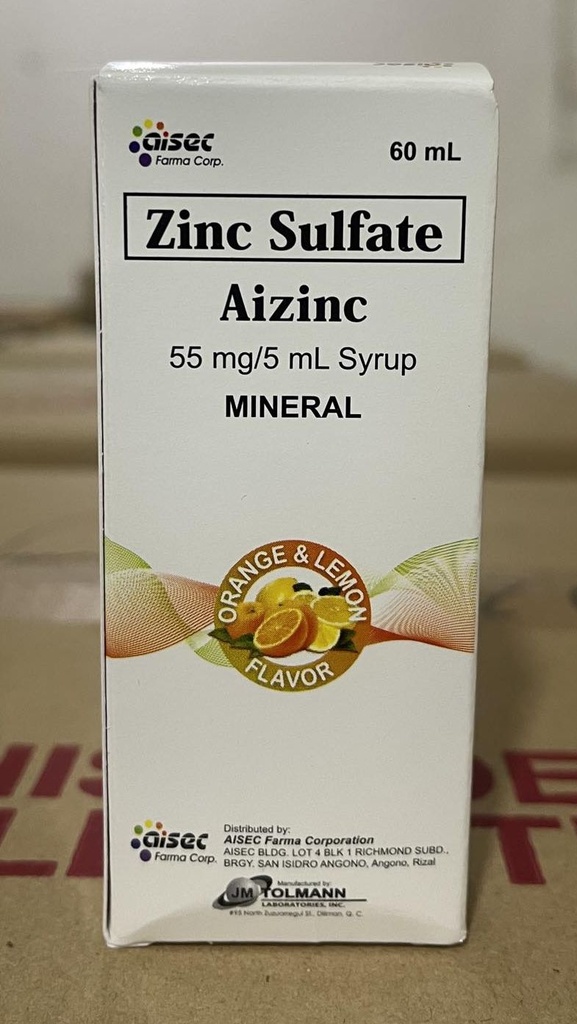 AIZINC 60ml (Zinc Sulfate) 55mg / 5ml Syrup Mineral